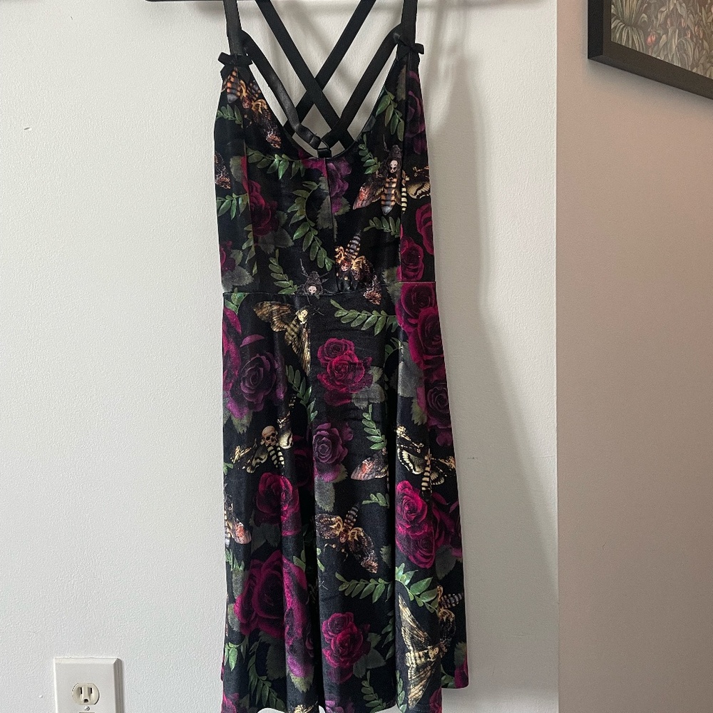 Killstar Deathmoth and Gothic Garden Velvet Strappy Dress Size XS